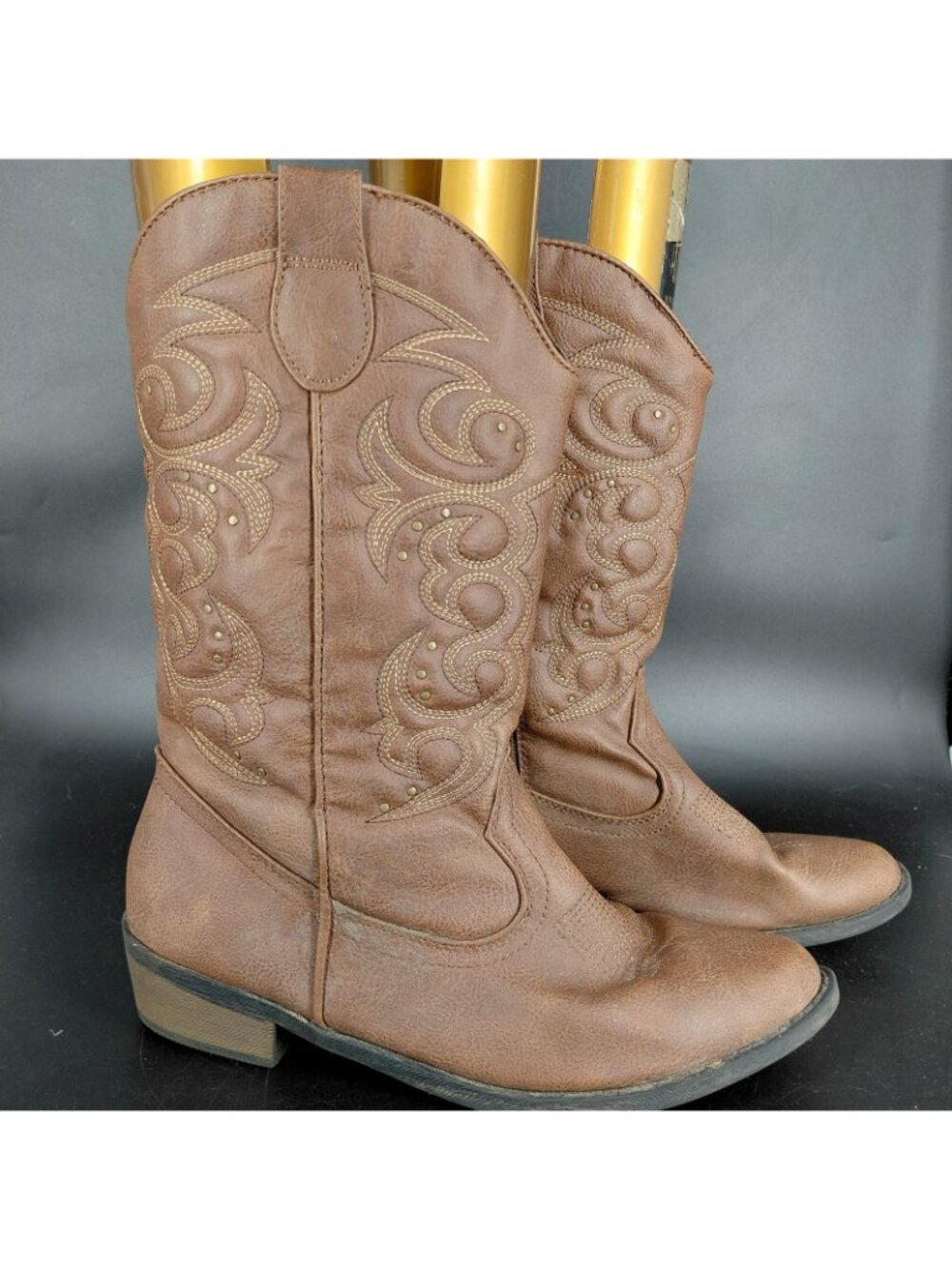 Cat & Jack Boots Girls Size 6 Brown Western Cowboy Studded Zip Mid Calf - Picture 2 of 13